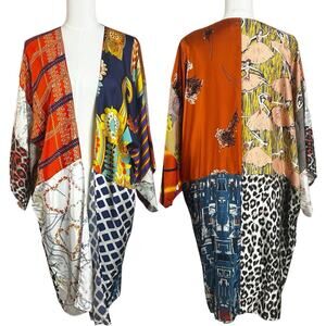 La Prestic Ouiston Silk Patchwork Kimono One Size Art to Wear Bohemian